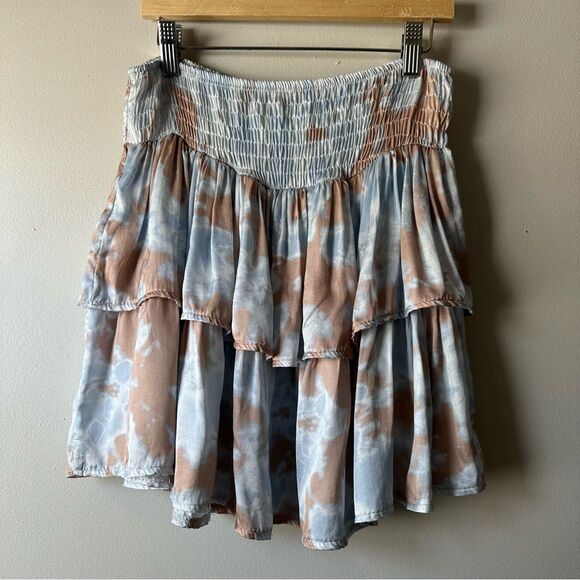 Shop Sofia Made In Italy Smocked Tiered Tie-Dye Boho Ruffle Skirt $110 MSRP OS - Picture 1 of 8